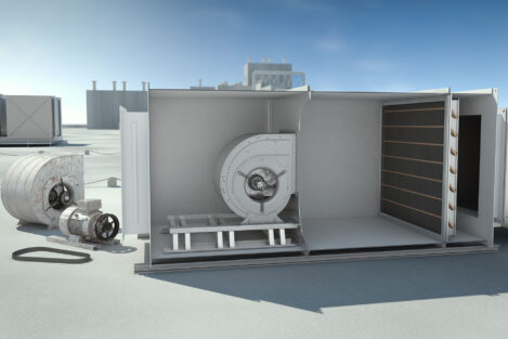 Offene Seitenansicht einer Dachkühlanlage